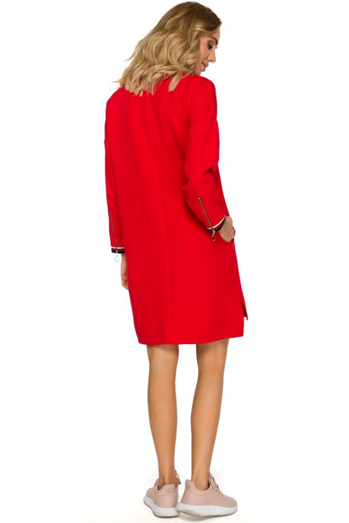 Sukienka mini - Z Zamkami - czerwona